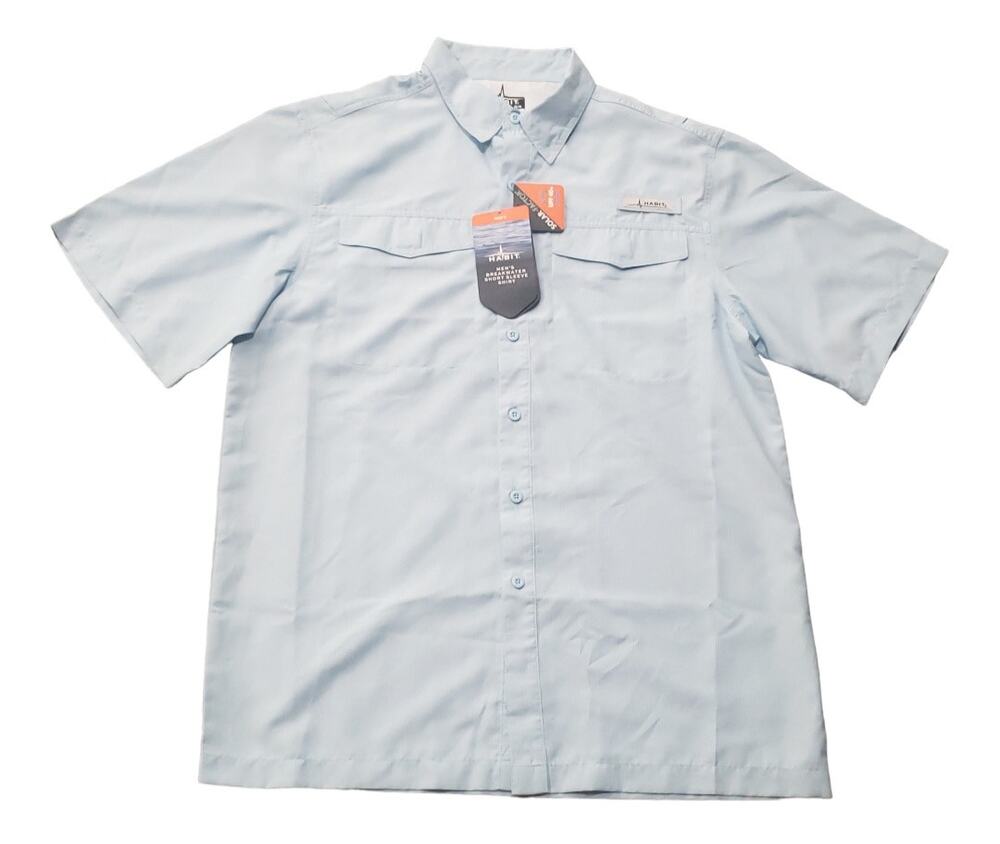 Habitat Cool Blue Breakwater Fishing Collared Button Up Short Sleeved Shirt